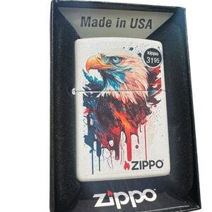Zippo Lighter, White Matte Finish, Artistic Eagle Design,Made in USA
